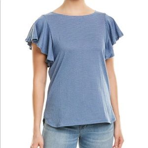 COPY - Max Studio Blue and white striped ruffle sleeve ladies size XS